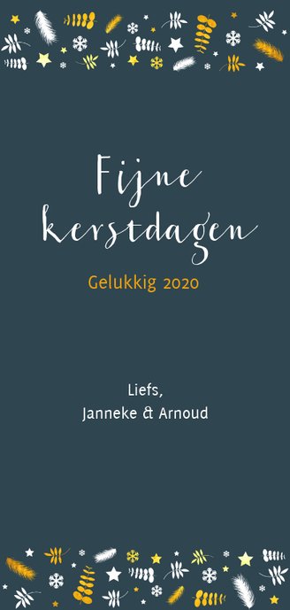 Kerstkaart cirkel met takjes en sterren langwerpig Achterkant