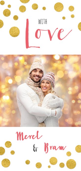 Kerstkaart confetti foto kleur tekst aanpasbaar Achterkant