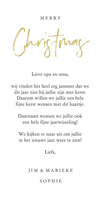 Kerstkaart confetti goud merry christmas hip Achterkant