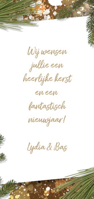 Kerstkaart foto label en kersttakken Achterkant
