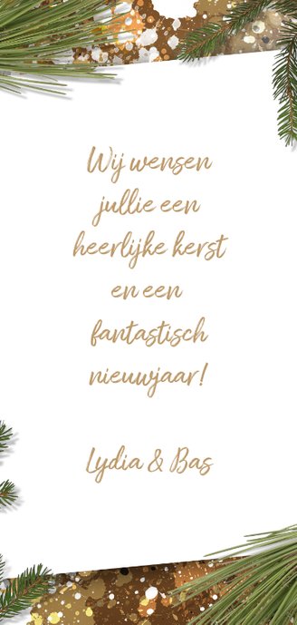 Kerstkaart foto label en kersttakken Achterkant
