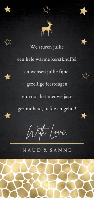 Kerstkaart foto sterren panterprint goudlook Achterkant