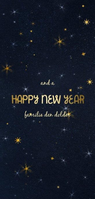 Kerstkaart fotocollage galaxy blauw met goudaccent Achterkant