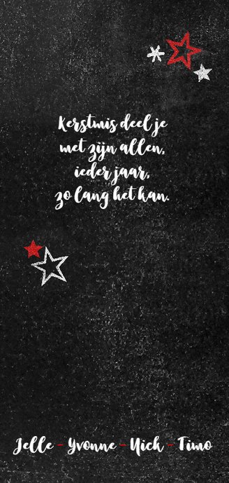 Kerstkaart fotostrip kerst stempel rood hout Achterkant
