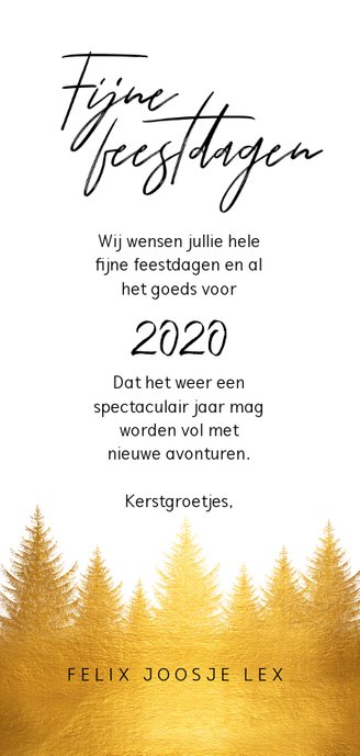 Kerstkaart gouden kerstbomen Achterkant