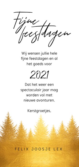 Kerstkaart gouden kerstbomen Achterkant