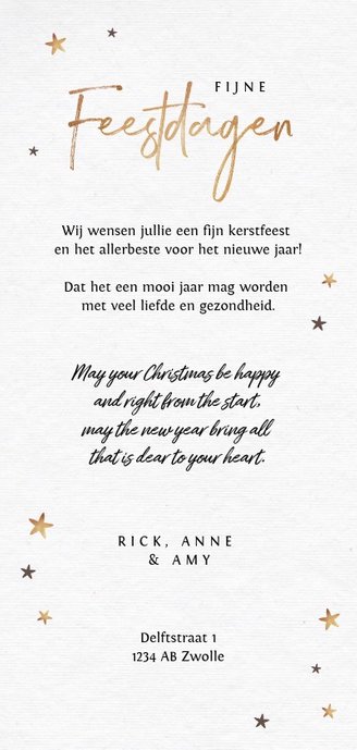 Kerstkaart houtlook fotocollage en sterretjes Achterkant