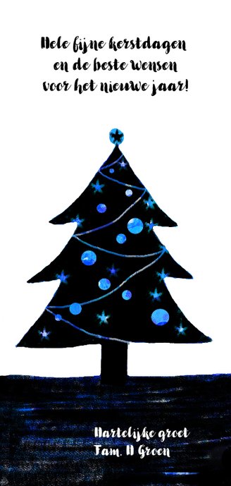 kerstkaart illustratie kerstboom winter wonderland Achterkant