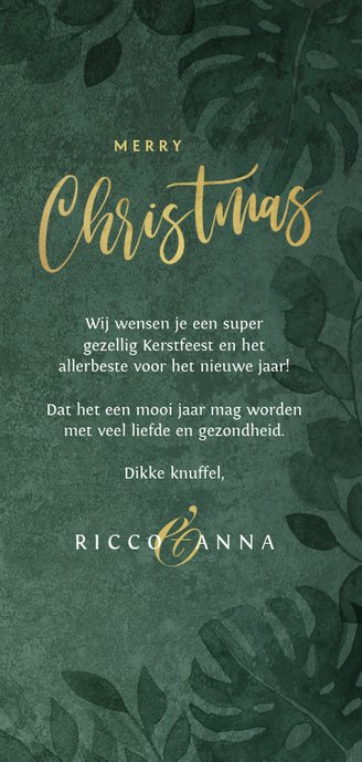 Kerstkaart jungle botanisch groen goud lampjes 3