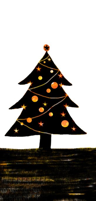 kerstkaart kerstboom zwart geel 2