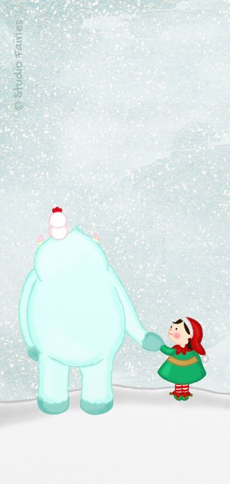 Kerstkaart kerstmis Yeti en kerst elfje 2