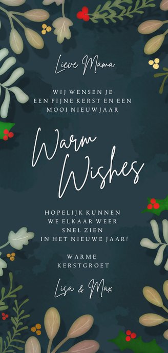 Kerstkaart langwerpig Botanische kerst - een gouden kerst Achterkant