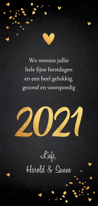 Kerstkaart langwerpig donker goudlook confetti 3