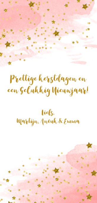 Kerstkaart langwerpig foto aquarel sterren hip Achterkant