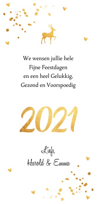 Kerstkaart langwerpig goudlook confetti foto Achterkant