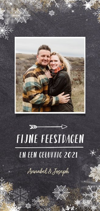 Kerstkaart langwerpig met een versiering van ijsbloemen Achterkant