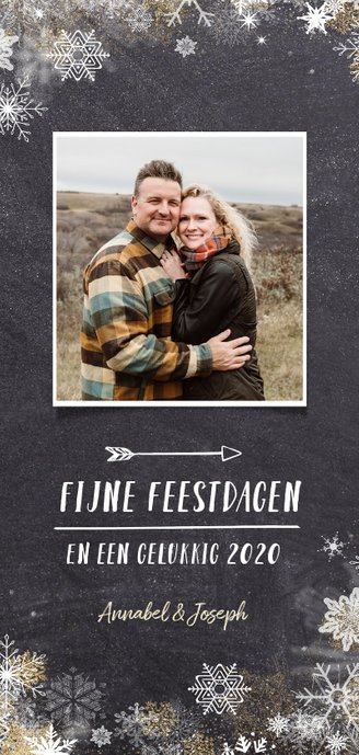 Kerstkaart langwerpig met een versiering van ijsbloemen Achterkant