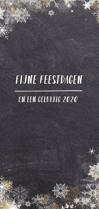 Kerstkaart langwerpig met krijtbordlook en sneeuwsterren Achterkant
