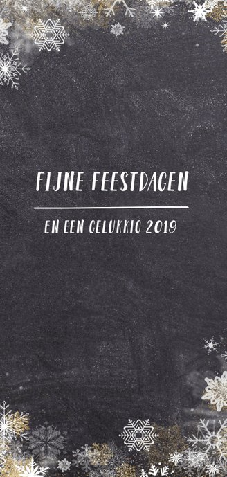 Kerstkaart langwerpig met krijtbordlook en sneeuwsterren Achterkant
