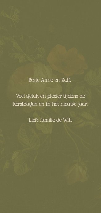 Kerstkaart langwerpig met vintage bloemen Achterkant