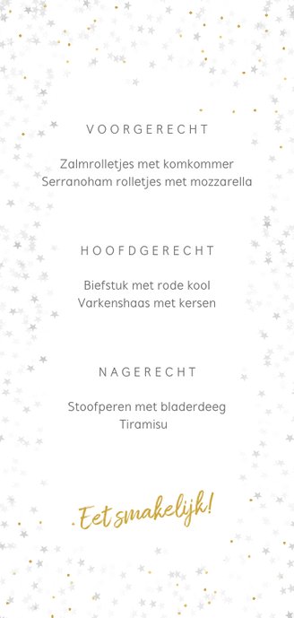 Kerstkaart menukaart voor een sfeervol kerstdiner Achterkant