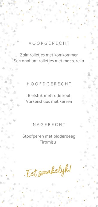 Kerstkaart menukaart voor een sfeervol kerstdiner Achterkant