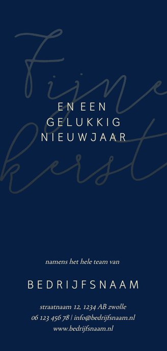 Kerstkaart met gouden tekst en logo langwerpig Achterkant