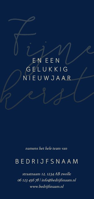 Kerstkaart met gouden tekst en logo langwerpig Achterkant
