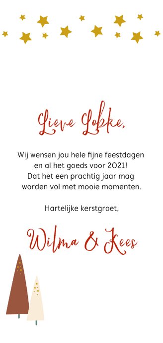 Kerstkaart met kerstbomen illustratie Achterkant