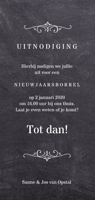 Kerstkaart met nieuwjaarsuitnodiging Achterkant