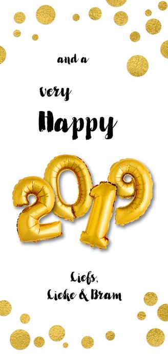 Kerstkaart moderne ballonnen goud xmas 2019 Achterkant