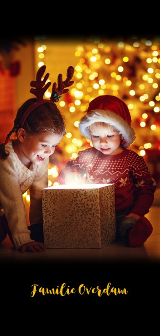 Kerstkaart prachtig zwart met eigen foto's Achterkant