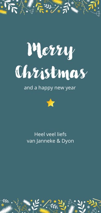 Kerstkaart rand met takjes en sterren Achterkant