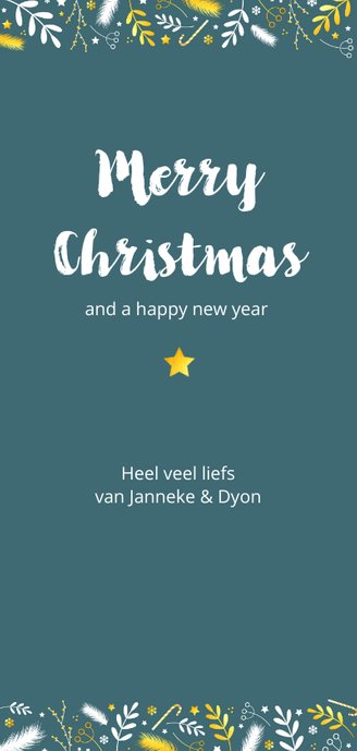 Kerstkaart rand met takjes en sterren Achterkant