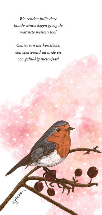 Kerstkaart roodborstje op tak 2