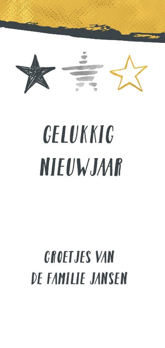 Kerstkaart sterren in zilver en goud Achterkant