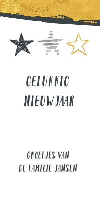Kerstkaart sterren in zilver en goud Achterkant