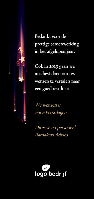 Kerstkaart zakelijk met kleurige vallende sterren Achterkant