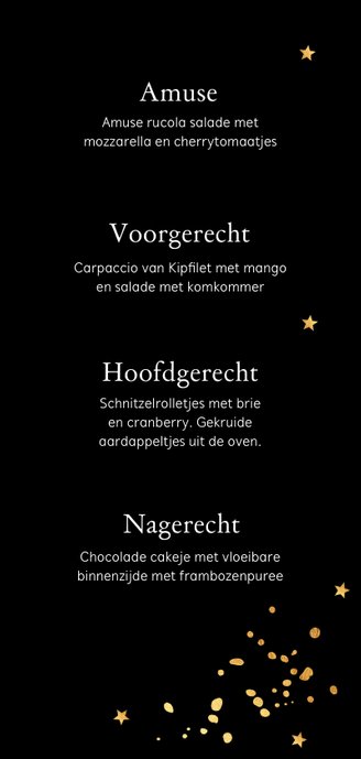 Kerstmenukaart confetti hartjes goudlook 3