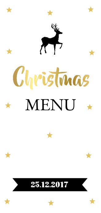Kerstmenukaart langwerpig sterren goud banner 2