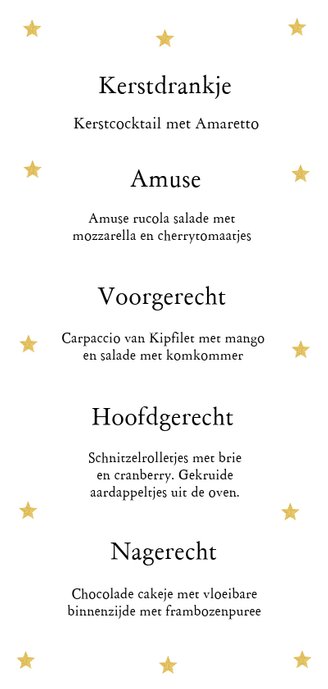 Kerstmenukaart langwerpig sterren goud banner 3