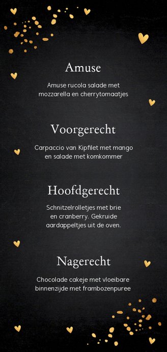 Kerstmenukaart confetti hartjes goudlook 3