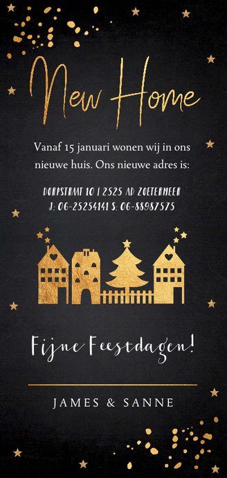 Kerstverhuiskaart langwerpig goud confetti foto Achterkant