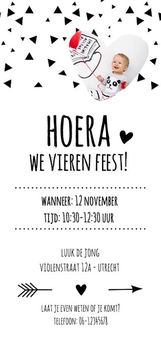 Kinderfeestje - 1e verjaardag zwart/wit Achterkant