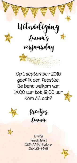 Kinderfeestje fee gouden glitter Achterkant