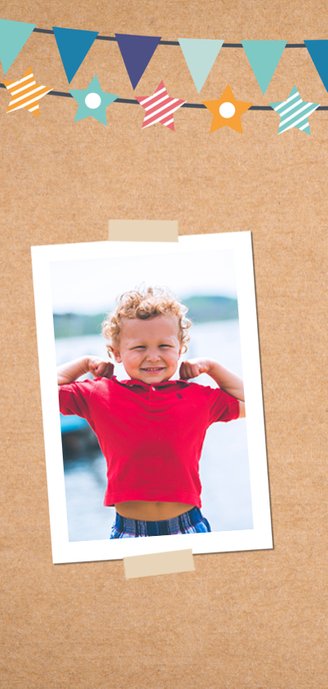 Kinderfeestje kraft kaart met foto's en slingers 2