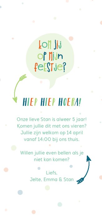 Kinderfeestje met vlaggetjes en spreekwolkje jongen lang Achterkant
