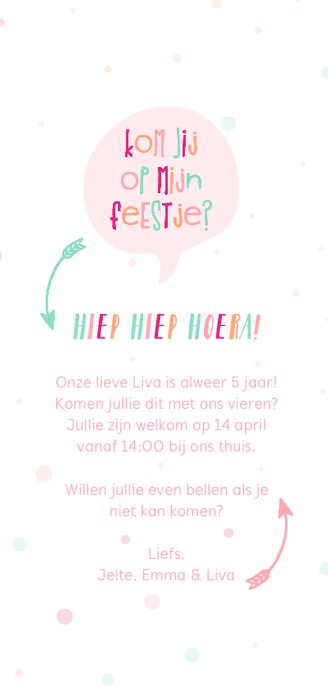 Kinderfeestje spreekwolkje met vlaggetjes meisje Achterkant