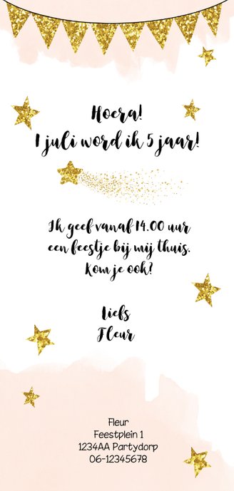 Kinderfeestje unicorn gouden glitter Achterkant