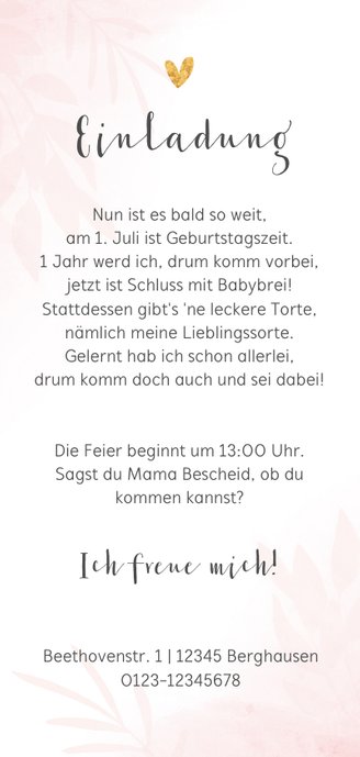 Kindergeburtstag Einladung rosa mit 2 Fotos Rückseite